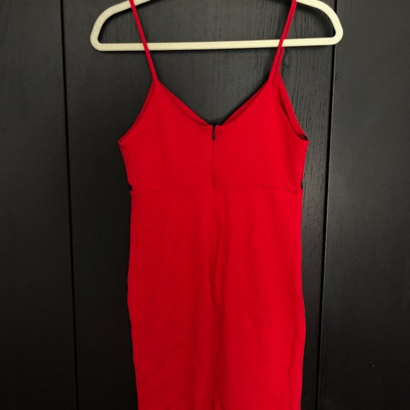 Red Bodycon Dress with Mesh Panel - Picture 3 of 3